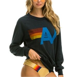 Aviator Nation Relaxed Charcoal Black Logo Sweatshirt Small
